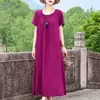 Vestido de Algodão e Seda Estilo Verão 2026 Tamanho Plus Size para Mulheres de Meia-Idade e Idosas, Vestido Estiloso Estampado para Mães em Tecido de Viscose