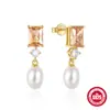 Pendientes Largos de Plata de Ley S925 con Diamante y Perla Estilo Francés Europeo y Americano Pendientes Elegantes de Gama Alta Pendientes Versátiles