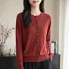 Cárdigan de punto con cuello redondo, nuevo otoño/invierno 2026, lana de hilo fino, manga larga, para mujer, botones coloridos, color liso, top holgado y versátil