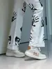 High Street Americano Original Estampado de Palma Blanco Unisex Hip-Hop Marca de Moda Jeans Street Flare con Sentido del Diseño