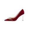 Zapatos de tacón fino para mujer 2024 Tostado Xiuhe Traje Zapatos de boda rojos Tacones altos Vestido de novia Dos usos Pedrería Nuevo Chinoiserie