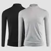 Camiseta de algodón de manga larga versátil para hombre, cuello alto medio, top interior, otoño, fina, blanca pura, elástica, camiseta interior