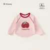 Nova roupa de outono Bangxuan para bebês meninas, top infantil com bloqueio de cores e gola redonda, camiseta de manga comprida com toque de algodão para meninas