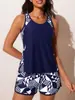 Biquíni Tankini Duas Peças Plus Size Europeu e Americano Transfronteiriço 2026 para Mulheres com Tankini Estampado e Shorts