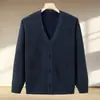 Cárdigan para Hombre 2026 Otoño Invierno Terciopelo Plus Suéter Engrosado Ropa Exterior Chaqueta de Papá Primavera Otoño Ligero