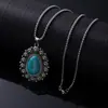 Colar de Turquesa Natural Mais Vendido do Mundo para Mulheres, Corrente Versátil Estilo Retrô em Aço Titânio, Colar da Moda Estilo Étnico Boêmio