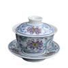 Cuenco grande de porcelana esmaltada azul y blanca con tapa de loto, juego de té de porcelana blanca, taza de té para tostadas, preparación de té de cerámica china de tres talentos