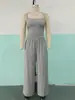 Nova macacão feminino de cor sólida transpassado no busto, casual de verão, perna larga, solto, roupas femininas, transfronteiriço europeu e americano da Amazon