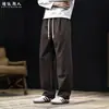 "Mezcla de Lana" Pantalones Casuales Rectos de Peso Pesado para Hombre Primavera Otoño Lujo Ligero Estilo Old Money Pantalones Largos con Cordón Holgados Tallas Grandes