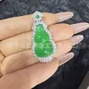 Pingente de cabaça de calcedônia estilo chinês banhado a prata no atacado, ágata natural verde total, fortuna, prosperidade, longevidade, cor de jadeíta, nicho para transmissão ao vivo