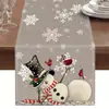 Toalha de mesa de Natal transfronteiriça mais vendida da Amazon, direto do fabricante, toalha de mesa estampada em linho com boneco de neve rosa e Papai Noel