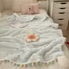 Manta de Terciopelo de Leche Estilo Ins, Manta Gruesa de Coral Fleece para Sofá de Invierno, Manta para Siesta en la Oficina, Manta Pequeña con Pompón