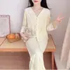 Pijama Nuevo Estilo Otoño/Invierno 2026 para Mujer, Puro Deseo De Rong Calidez Casual, Se Puede Usar Afuera, Cárdigan, Manga Larga Ropa de Casa