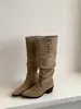 Botas apiladas de doble uso con pliegues estilo coreano, botas largas de tubo alto para mujer, otoño e invierno 2026, tacón medio grueso vintage, punta fina, botas largas hasta la rodilla