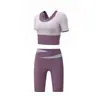 Conjunto Deportivo de Dos Piezas para Mujer, Falso Dos Piezas Top de Manga Corta en Contraste, Pantalones de Cinco Cuartos, Transpirable de Secado Rápido Ropa de Yoga, Traje de Running
