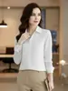 Camisa Blanca Profesional Estilo Europeo para Mujer, Cuello de Solapa, Botones Ocultos, Mangas Largas, Corte Ajustado, Favorecedora, Top para el Viaje al Trabajo para Mujer