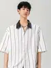 NASA Verano Estilo Americano Marca de Moda Camisa Casual Cuello Solapa Moderna Holgada Camiseta Rayada Sentido de Alta Gama Guapo Casual Camiseta Casual