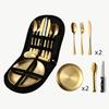 Talheres de Aço Inoxidável para Viagem ao Ar Livre Estilo Camping Prato para Piquenique e Churrasco Clipe para Prato Faca de Bife, Garfo e Colher Conjunto Bolsa Portátil para Cosméticos
