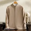 Cárdigan de cachemir para hombre 100% cachemir puro de cabra, nuevo estilo otoño e invierno, con cremallera, engrosado, chaqueta suéter de punto de manga larga, al por mayor