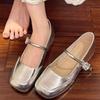 Zapatos Mary Jane Retro Franceses para Mujer, Nuevos Planos Versátiles Verano y Otoño 2026, Zapatos Bajos de Piel Plateada, Mocasines