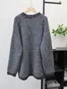 Outono e Inverno 2026 Novo Estilo Top de Tricô Lantejoula Gola V Comprimento Médio Estilo Coreano Solto Estilo Preguiçoso Suéter Pulôver para Mulheres