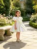Vestido Novo para Festa de 1º Aniversário de Bebês e Crianças Pequenas 2025 Laço Manga Bufante Vestido Infantil Vestido de Princesa