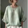 Nueva camisa cruzada cómoda y adelgazante para mujer de talla grande, con cuello redondo, corte holgado, estilo casual, hombros caídos y color blanco liso