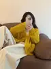 Cardigan de Tricô Amarelo Estilo Doce para Mulheres, Temporada de Primavera, Caimento Solto, Emagrecedor, Blusa de Manga Longa com Renda, Jaqueta, Suéter, Vazado, Macio