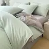 Conjunto de Quatro Peças 100% Algodão Lavado, Roupa de Cama Lisa Simples, Universal para Todas as Estações, Lençol de Cama e Capa de Edredom, Conjunto de Três Peças para Estudantes