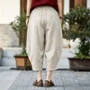 Estilo Novo de Verão 2026 Calças Cropped 100% Algodão, Calças de Linho de Algodão Finas e Largas com Cintura Elástica, Artísticas e Versáteis