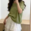 Suéter de Punto Pulóver Cuello Redondo Hueco Estilo Coreano Camiseta de Manga Corta para Mujer, Nuevo Top de Punto Delgado Holgado para Primavera/Verano 2026