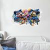 Nuevos pegatinas de pared decorativas para habitación infantil del equipo Wang Wang animación de dibujos animados 3d pared rota jardín de infantes estudio pegatina póster pvc