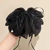Grampo de Garra para Rabo de Cavalo com Laço de Fita de Cetim com Bolinhas High-End Retro Outono Inverno Novo Grampo para Cabelo Meio Preso na Nuca para Mulheres