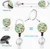 Lanyard de poliéster con transferencia térmica de pluma, hebilla de aleación de zinc redonda con epoxi arcoíris de fácil extracción, tarjetero de PVC floral