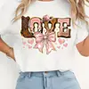 Camiseta Casual Feminina Rosa com Laço e Estampa Gráfica de Coração, Manga Curta - 100% Poliéster,