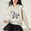Suéter de Invierno para Mujer con Cuello Peter Pan, Mangas Murciélago Largas, Bordado, Suave y Grueso, Prenda Base Elegante que se Puede Usar por Dentro o por Fuera