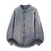 Jaqueta Cardigan de Tricô Retrô 2026 Masculina Gola Redonda Botão Único Color Block Solta Outono Inverno Casaco Suéter