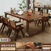 Escritorio grande largo para sala de estar, mesa grande de madera maciza, mesa de comedor rectangular, banco de trabajo, escritorio para estudio en casa y oficina estilo mid-century