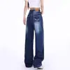 Jeans feminino da moda estilo Hong Kong primavera 2026 novo personalizado com letras hip-hop ins moderno alta rua moda calças compridas estilosas