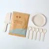 30 Conjuntos de Talheres e Pratos Descartáveis Biodegradáveis de Palha de Trigo, Conjunto de Prato Gota d'Água, Prato de Bolo e Garfo, Conjunto Três em Um