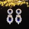 Pendientes nuevos de eBay transfronterizos, pendientes de zircón azul zafiro de lujo exquisitos, nuevos pendientes de lujo ligero para mujer, Año Nuevo, e7355