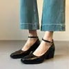 Sapatos Mary Jane Elegantes para o Dia a Dia com Salto Silencioso, Sapatos de Salto Grosso de Couro Macio Retrô, Novos Saltos Altos Retrô para Mulheres