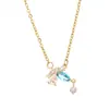 Colar pingente estilo japonês de luxo leve com incrustação de diamantes, cauda de peixe, azul marinho, Pedra da Lua, feminino, versátil, corrente de clavícula banhada a ouro cobre, joias para atacado