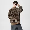Cárdigan de Punto Retro Americano con Estampado de Leopardo y Cuello Alto para Hombres y Mujeres en Otoño e Invierno Chaqueta de Punto Holgada de Marca de Tendencia para Pareja