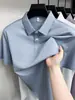 Camisa polo de camuflaje texturizada arrugada de lujo ligero para hombre, transpirable y cómoda, adecuada para profesionales de negocios jóvenes y de mediana edad, top tipo camiseta de manga corta 3