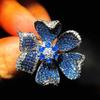 Anillo de flores tridimensional con microincrustaciones de diamantes, con explosiones de TikTok en vivo de celebridades en joyería de banquetes de lujo ligero de la industria pesada europea y americana