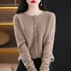 Cardigan de Lã 100% Pura Tricotado Ready-to-wear Linha de Frente Feminino Outono e Inverno Novo Casaco Solto Versátil Suéter Confortável Tendência