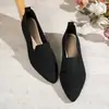 Fornecimento Exclusivo Transfronteiriço de Sapatos Rasos de Tricô Pointed Toe Cor Cáqui Claro para Mulheres, Slip-On Respirável Fly-Knit, Sapatos Casuais para o Dia a Dia