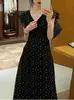 Vestido Longo Feminino de Verão com Renda Preta Francesa e Estampa Floral, Novo, Super Bonito, Decote V, Acinturado, Emagrecedor