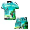 Patrón de impresión digital 3D de trabajador con gorra roja temático de videojuegos, ropa unisex para niños, conjunto casual de dos piezas de dibujos animados